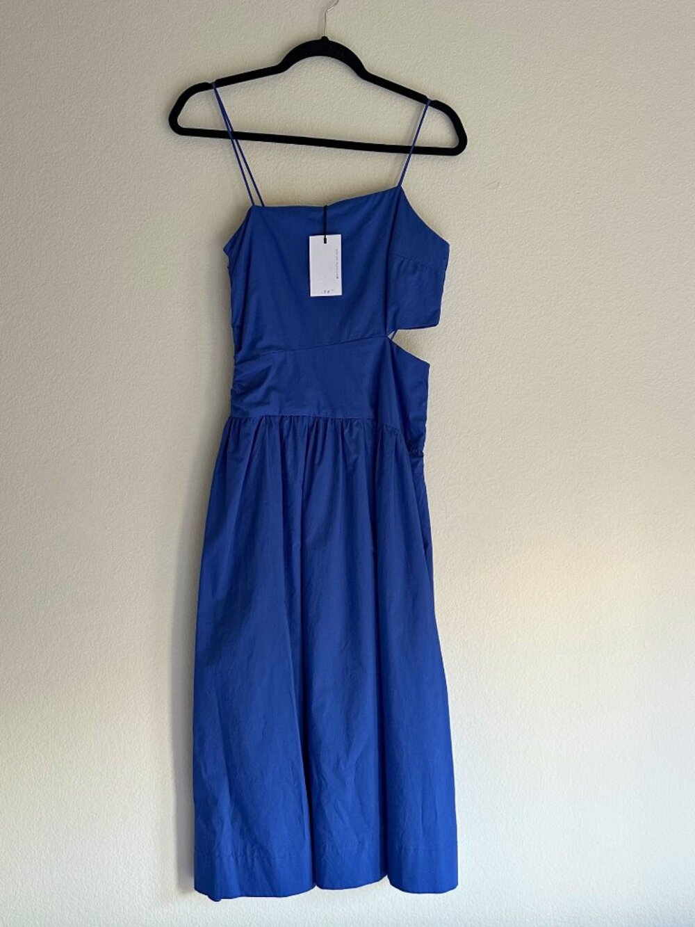 Greylin Molly One Shoulder Poplin Dress Blue Cutout Midi NWT Small